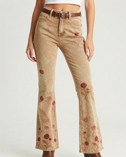 Bridle Rosette Bootcut Jeans – Front View – Riley – Tan / Brown
