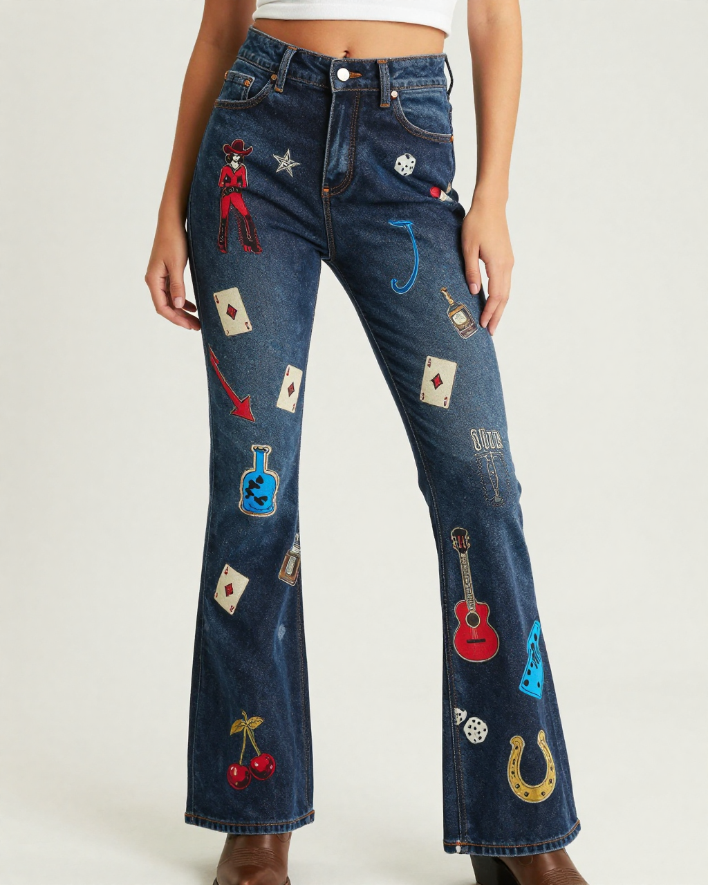 Honky Tonk Flash Bootcut Jeans – Front View – Riley – Black / Cream
