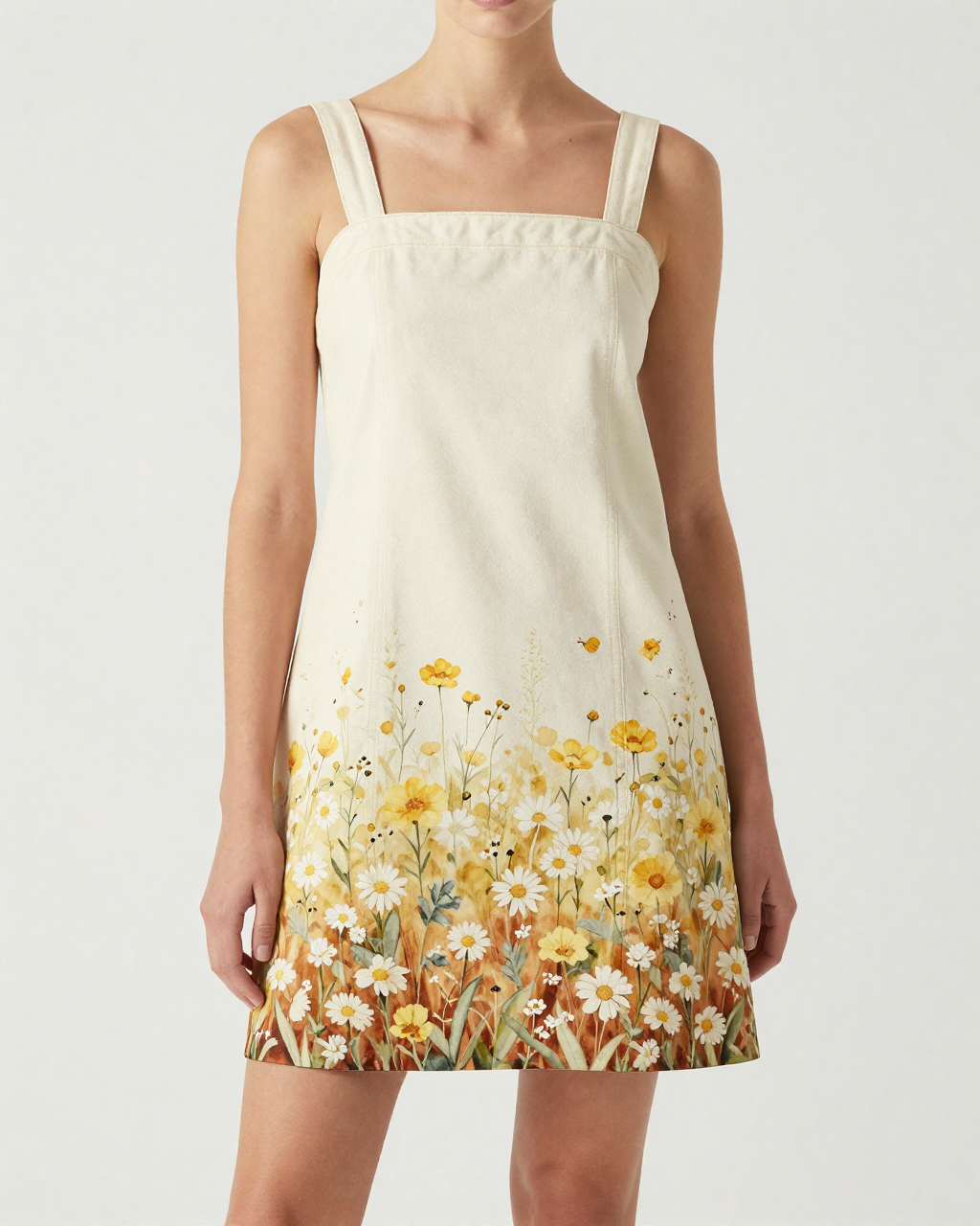 Daisy Cascade Rust Structured Mini Dress – Front View – Riley – Rust / Cream