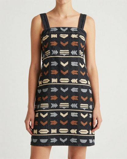 Arrow Path Structured Mini Dress – Front View – Riley – Black / Cream