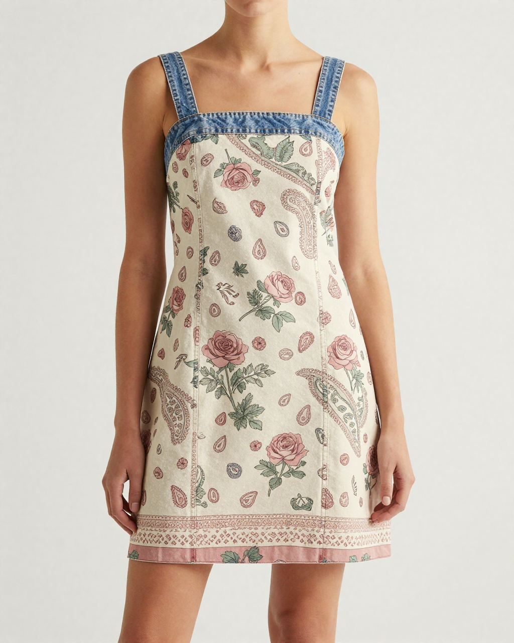 Bandana Bloom Rose Structured Mini Dress – Front View – Riley – Cream / Ivory