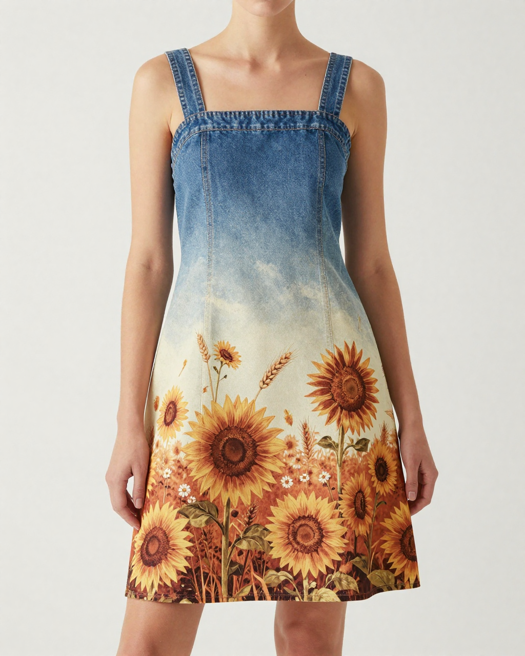 Copper Sunflower Structured Mini Dress – Front View – Riley – Rust / Cream
