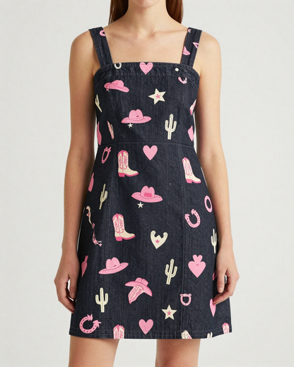 Rodeo Pink Structured Mini Dress – Front View – Riley – Pink / White