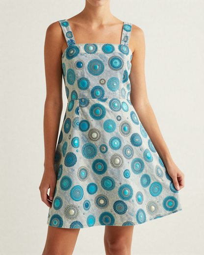 Concho Turquoise Structured Mini Dress – Front View – Riley – Cream / Ivory
