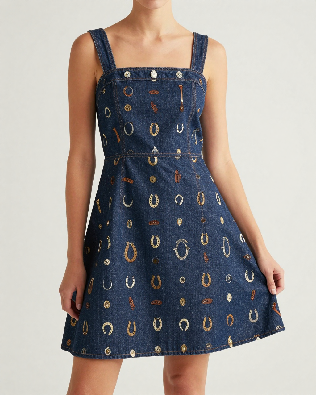 Tack Room Navy Structured Mini Dress – Front View – Riley – Navy / White