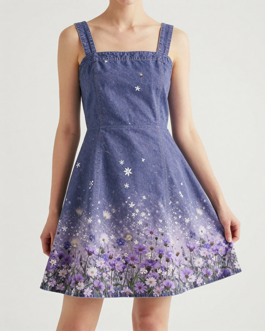 Twilight Aster Structured Mini Dress – Front View – Riley – Purple / Gold