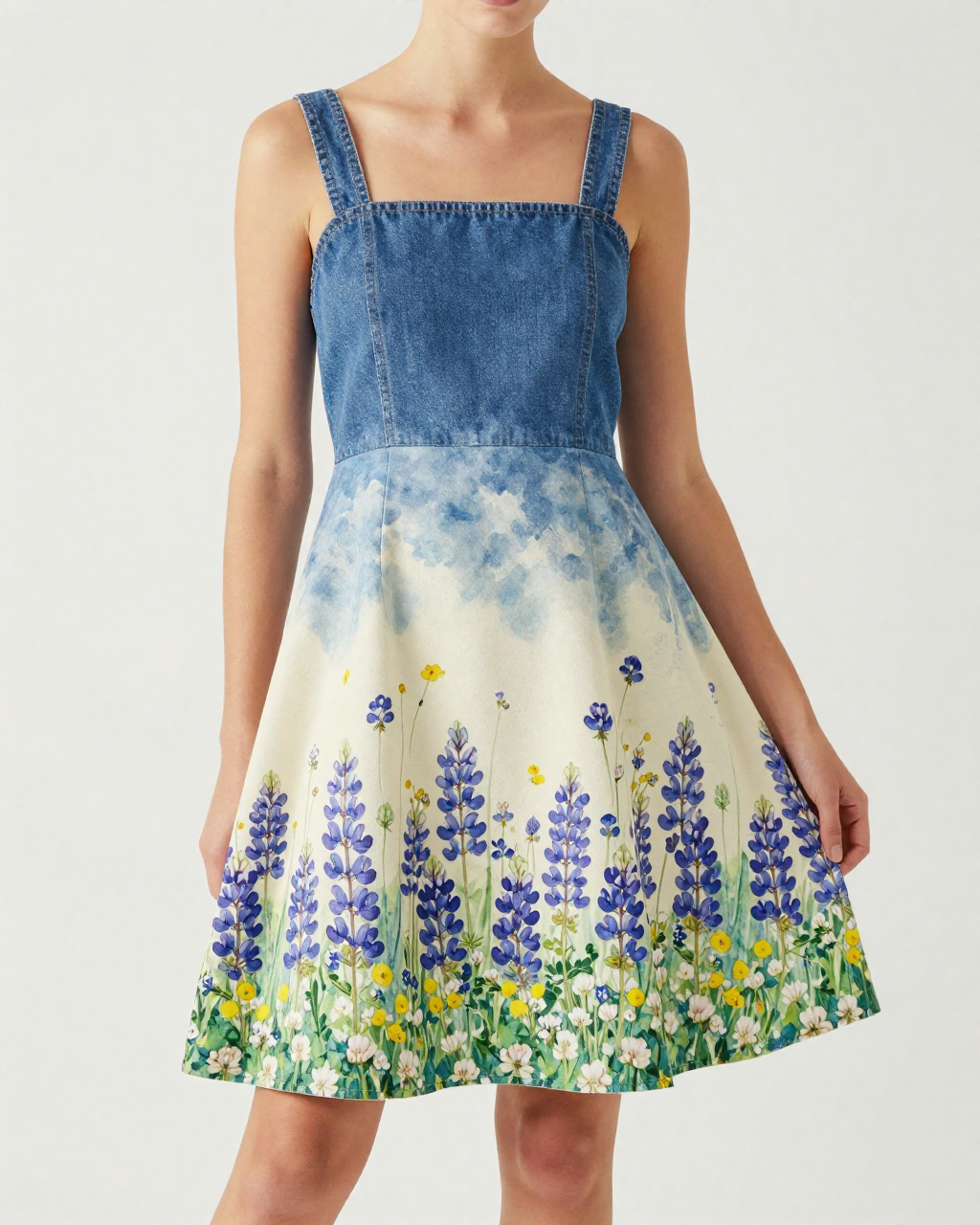 Texas Bluebonnet Structured Mini Dress – Front View – Riley – Cream / Ivory