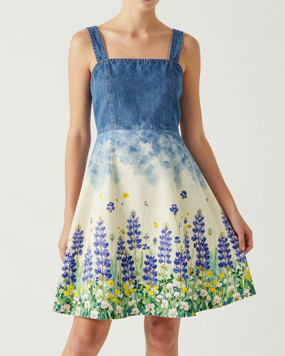 Texas Bluebonnet Structured Mini Dress – Front View – Riley – Cream / Ivory
