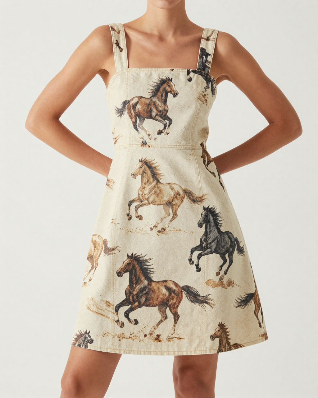Mustang Stampede Structured Mini Dress – Front View – Riley – Cream / Ivory