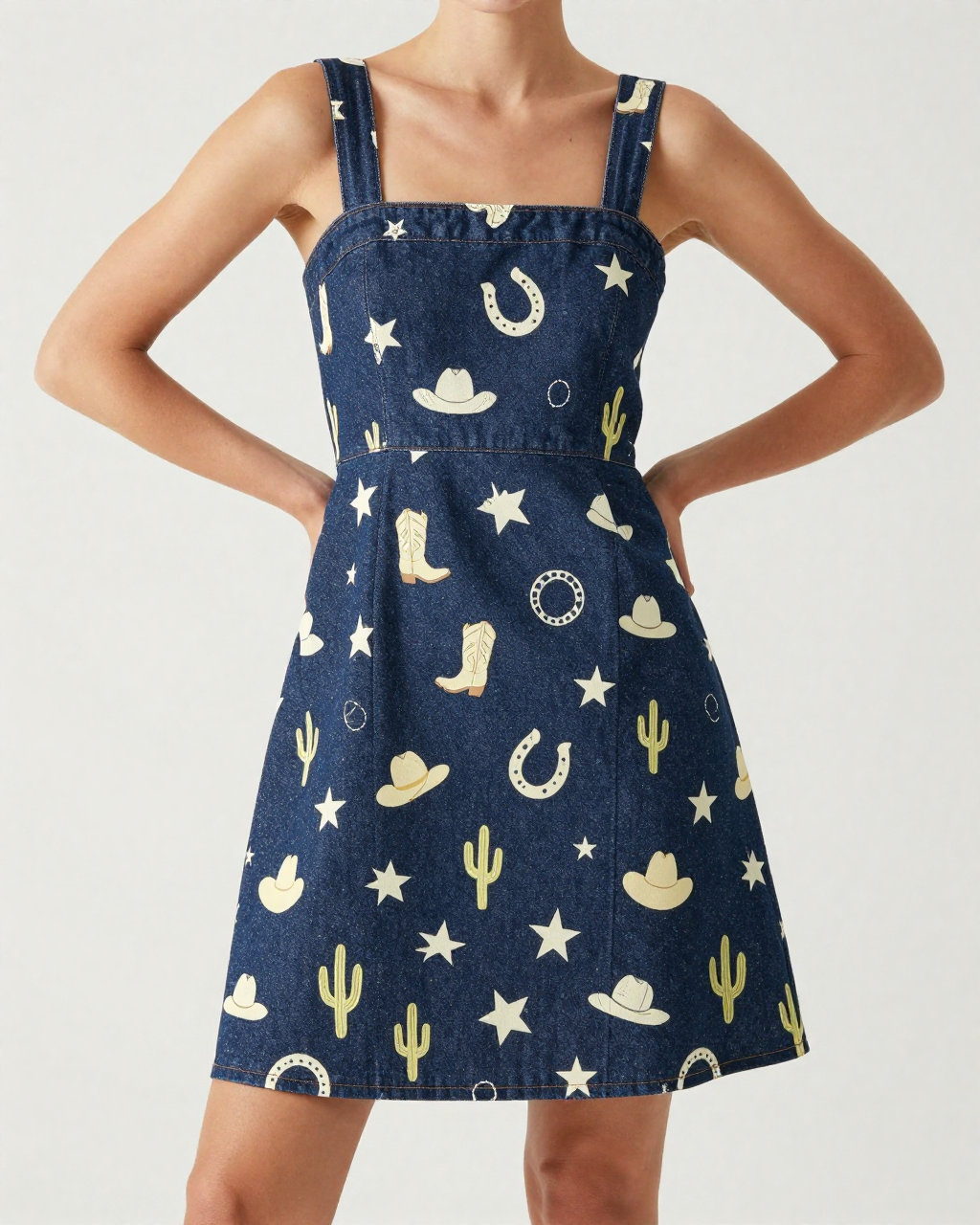 Cowgirl Toss Cool Structured Mini Dress – Front View – Riley – Navy / White