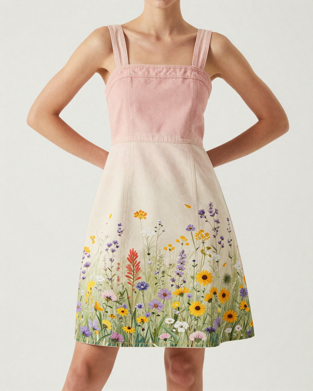 Wildflower Drift Cream Structured Mini Dress – Front View – Riley – Cream / Ivory