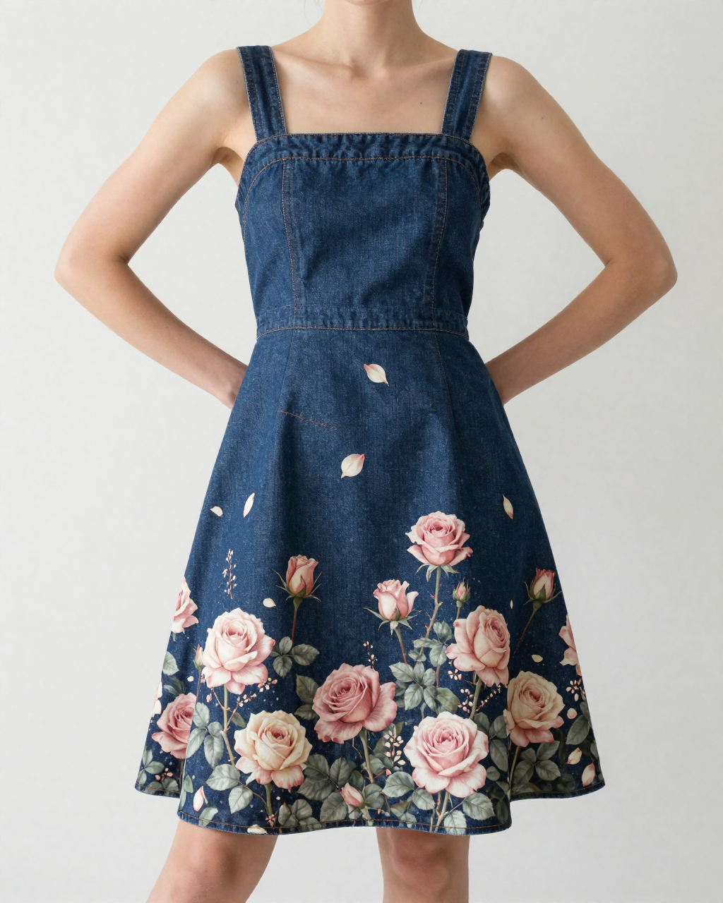 Dusty Rose Garden Structured Mini Dress – Front View – Riley – Navy / White