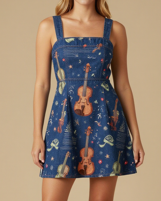 Fiddle Under the Stars Structured Mini Dress – Front View – Riley – Midnight Indigo / Star White