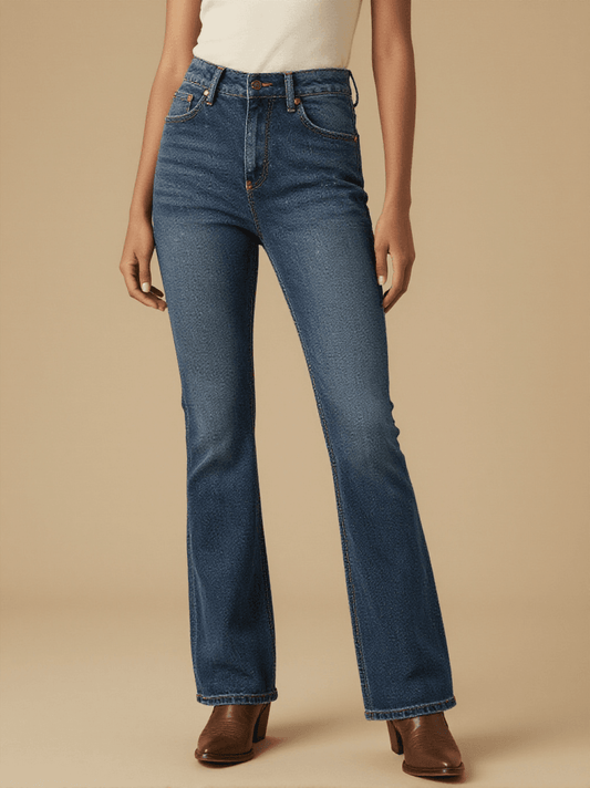 Star Dust Speckle Bootcut Jeans – Front View – Riley – Indigo / Star White