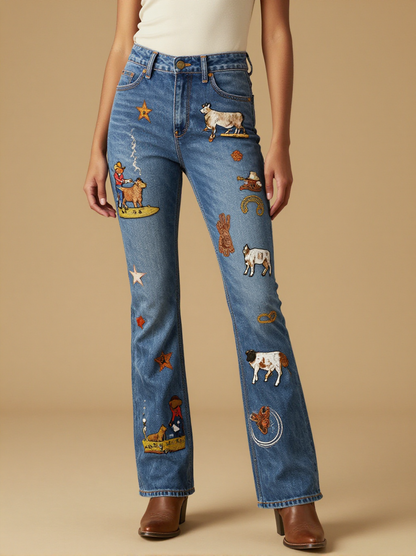 Branding Day Ranch Bootcut Jeans – Front View – Jessie – Blue Denim