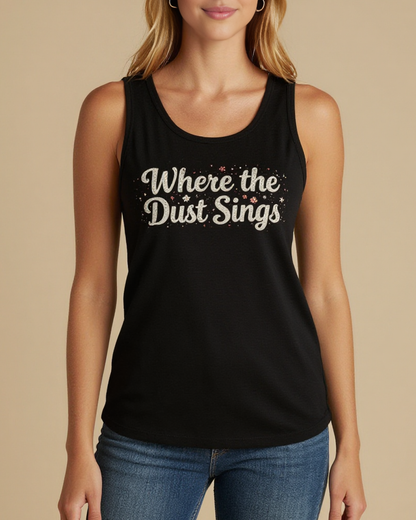 Where the Dust Sings Tank Top – Front View – Riley – black