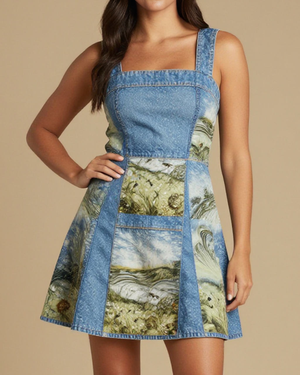 Windline Chorus Structured Mini Dress – Front View – Jessie – Midnight Indigo / Copper / Trail Bone