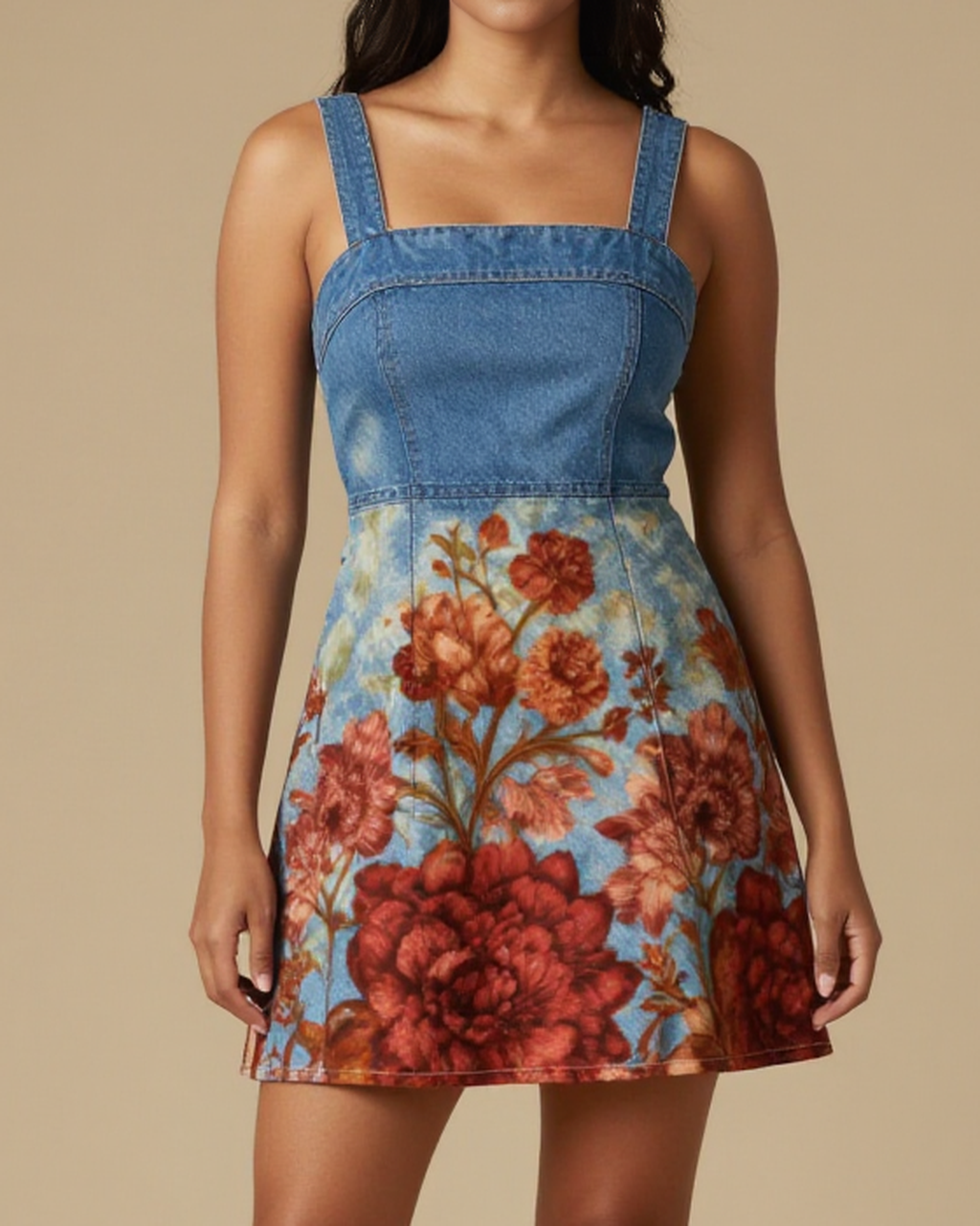 Rust Brocade Roan Structured Mini Dress – Front View – Jessie – Rust Copper / Warm Ochre