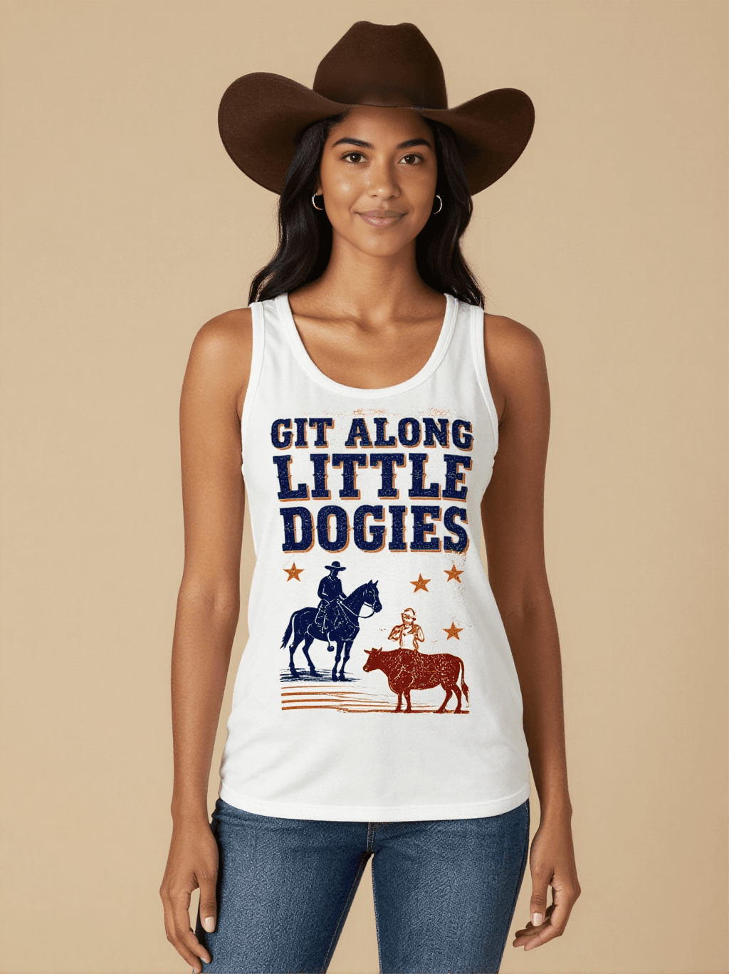 Little Dogie Type Tank Top – Front View – Mara – White