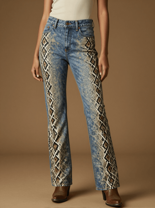 Rattlesnake Diamond Bootcut Jeans – Front View – Jessie – Indigo