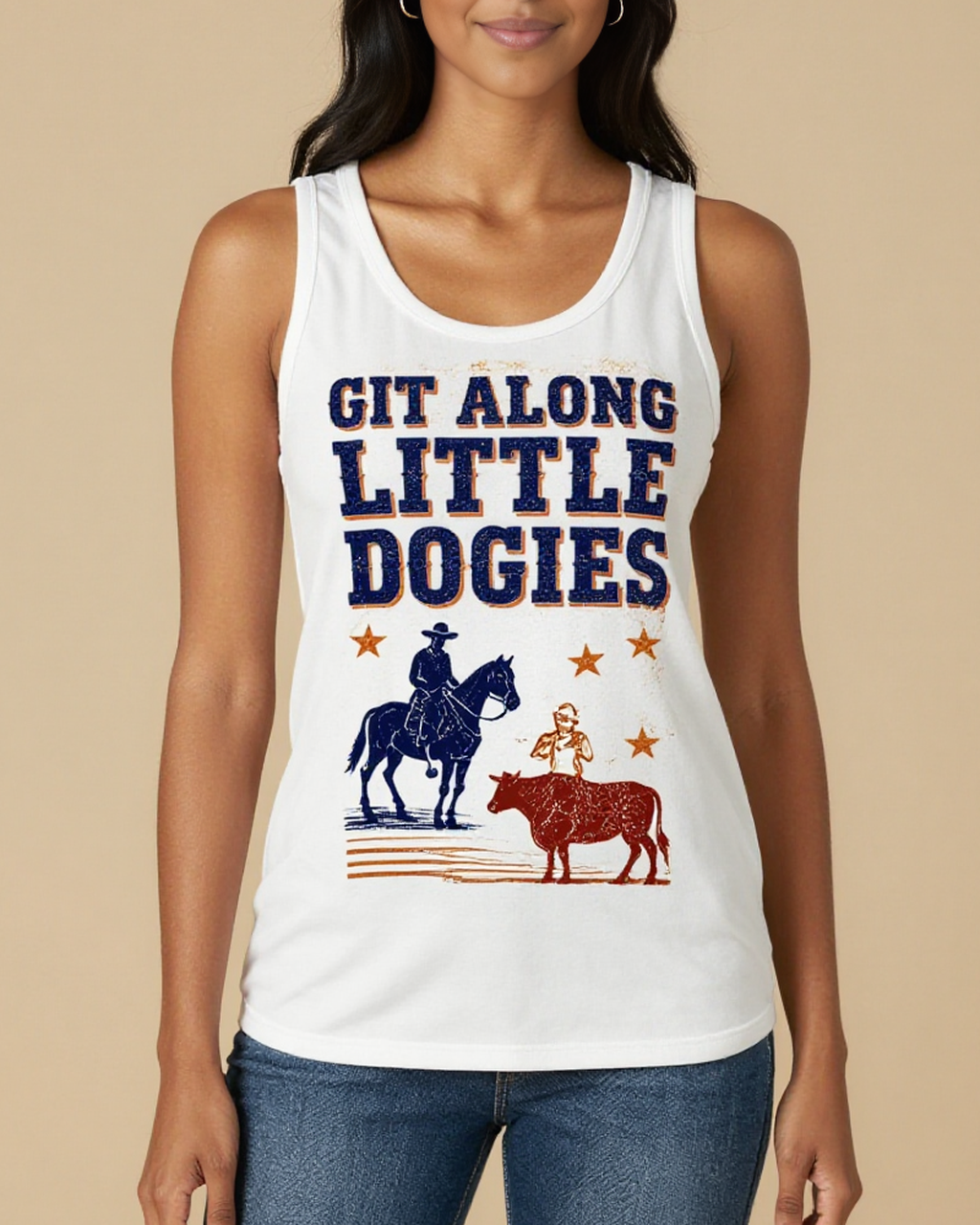 Little Dogie Type Tank Top – Front View – Mara – White