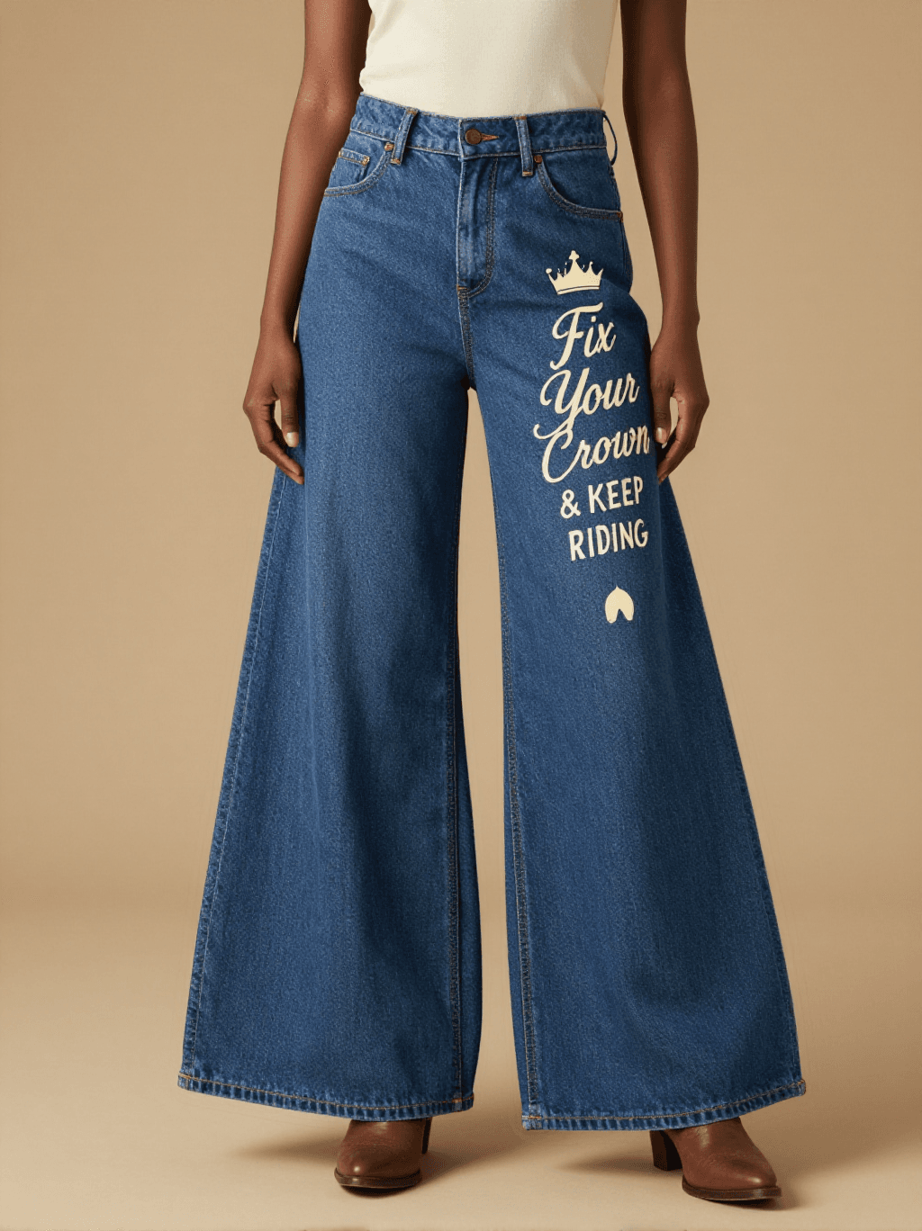 Fix Your Crown Keep Riding__Blue RB-BOT05 – Front View – Amara – Blue Denim