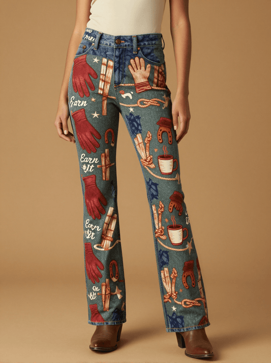 Works as Hard Bootcut Jeans – Front View – Mara