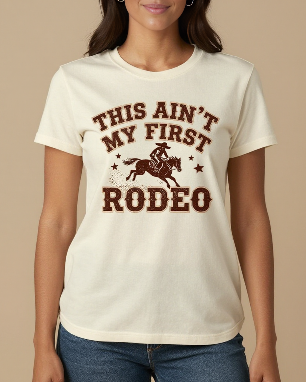 This Ain't My First Rodeo Washed Tee – Front View – Jessie – white