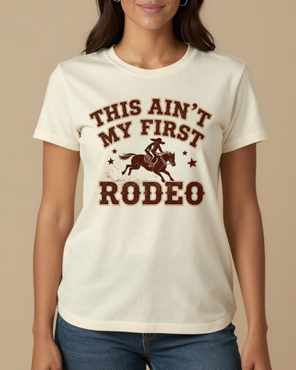 This Ain't My First Rodeo Washed Tee – Front View – Jessie – white