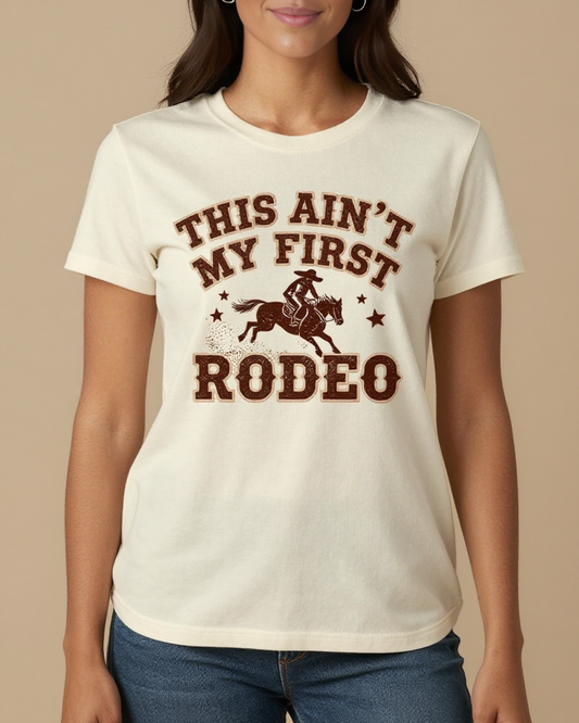 This Ain't My First Rodeo Washed Tee – Front View – Jessie – white