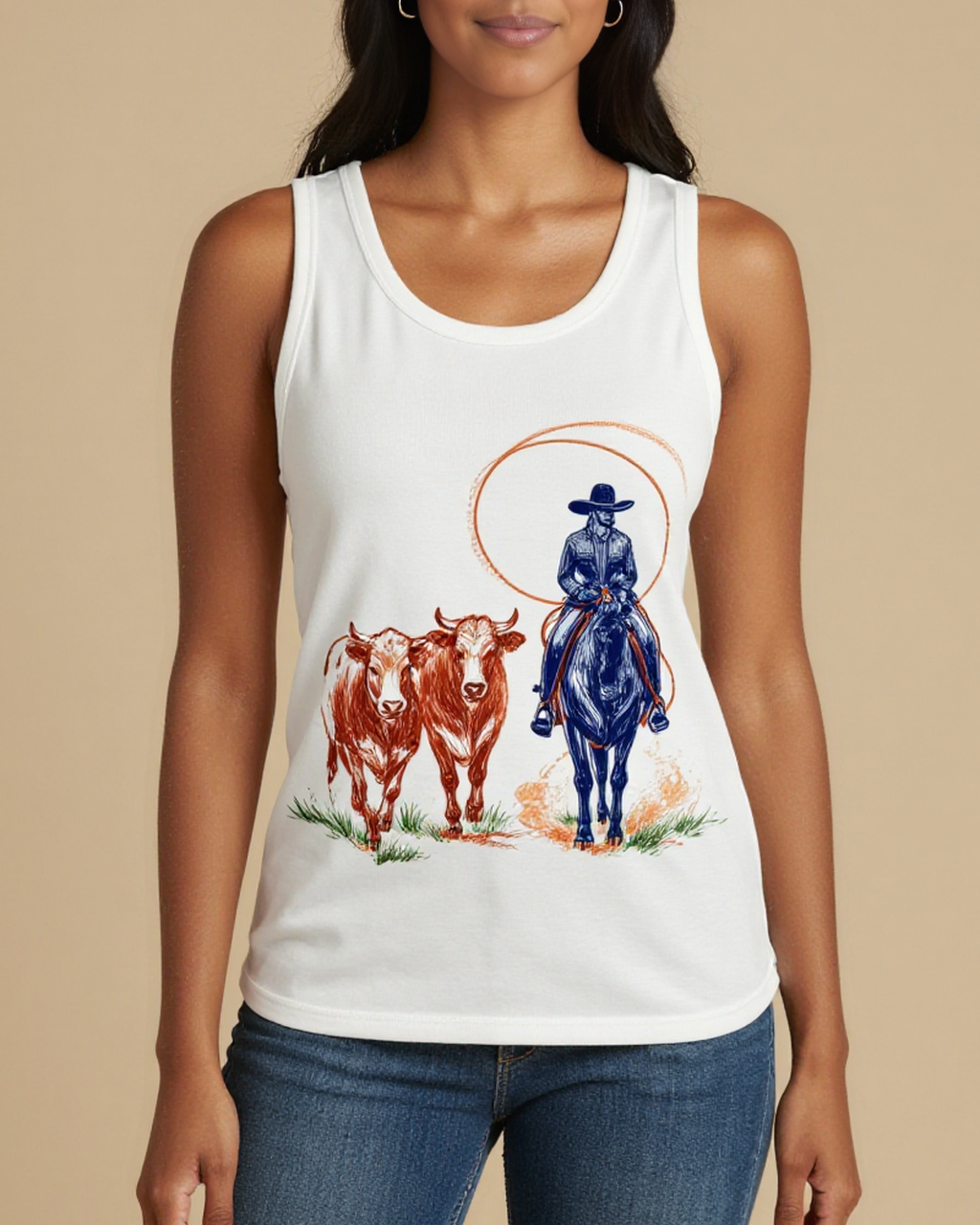 Little Dogie Scene Tank Top – Front View – Mara – White