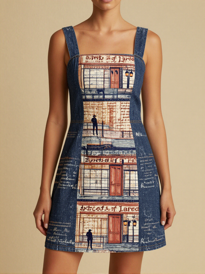 Streets of Laredo Structured Mini Dress – Front View – Jessie – Dusty Gold / Warm Dusk