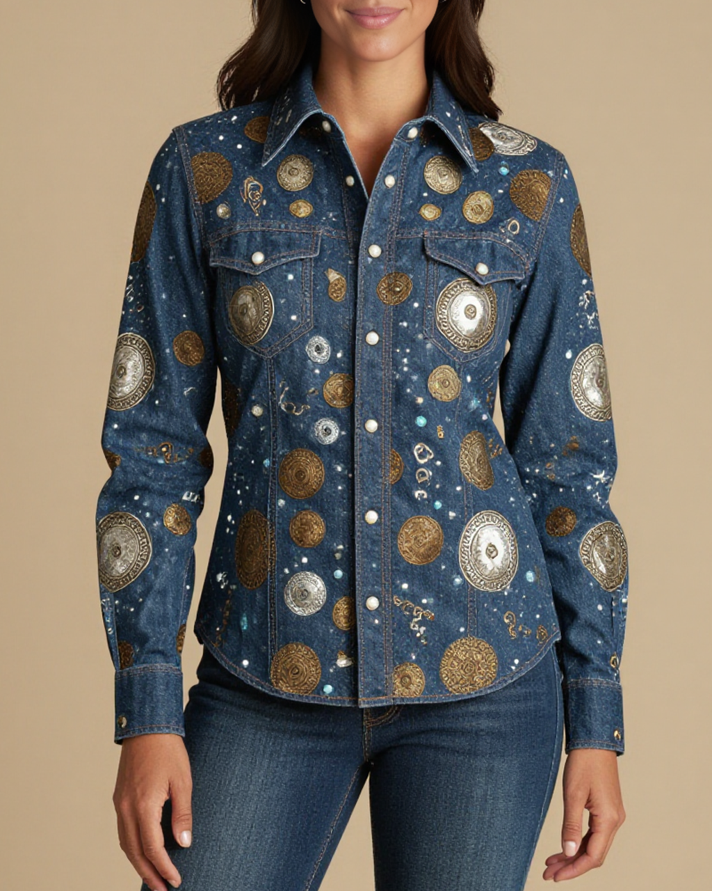 Concho Scatter RB-TOP12 – Front View – Jessie – Antique Silver / Warm Sand