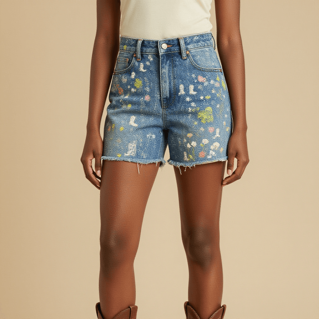 Bootstep Wildflower Denim Shorts – Front View – Amara – Light Wash / Wildflower Multi