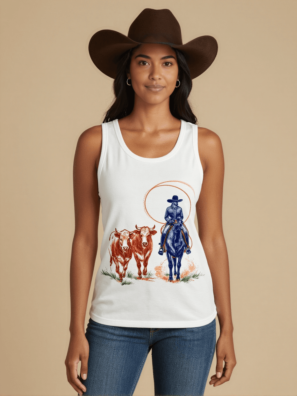 Little Dogie Scene Tank Top – Front View – Mara – White