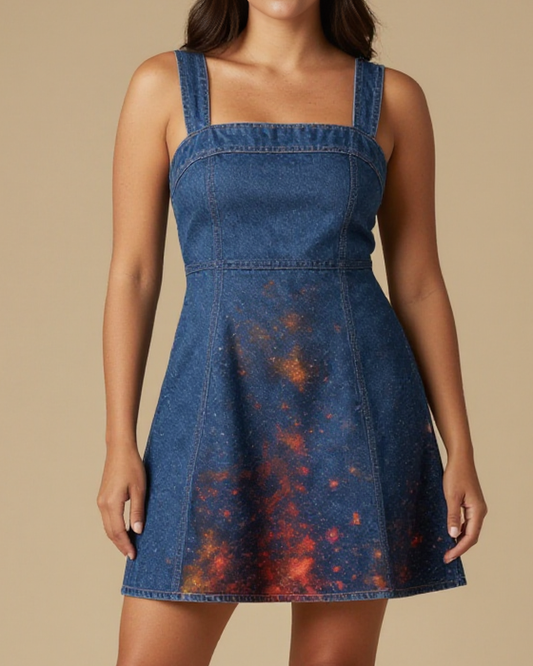 Star Dust Speckle Structured Mini Dress – Front View – Jessie – Midnight Indigo / Star White