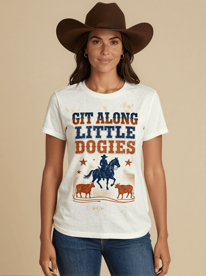 Little Dogie Type Washed Tee – Front View – Jessie – White