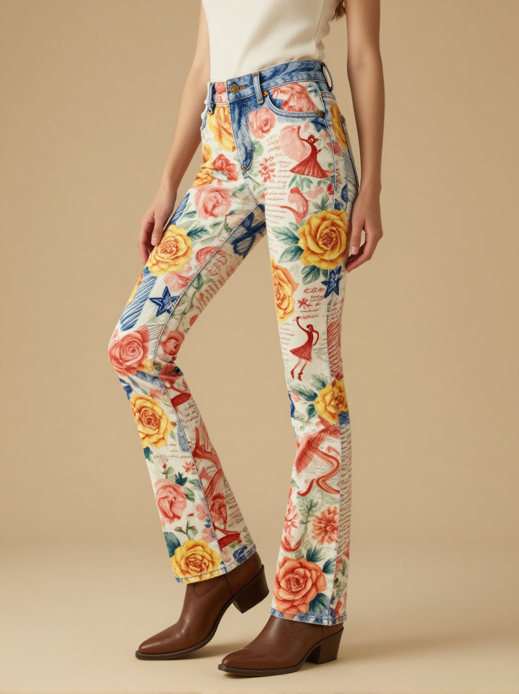 Yellow Rose of Texas Bootcut Jeans – Front View – Jessie – Golden Rose / Deep Blue
