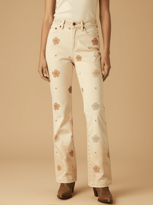 Worn Trail Bandana Bootcut Jeans – Front View – Jessie – Cream