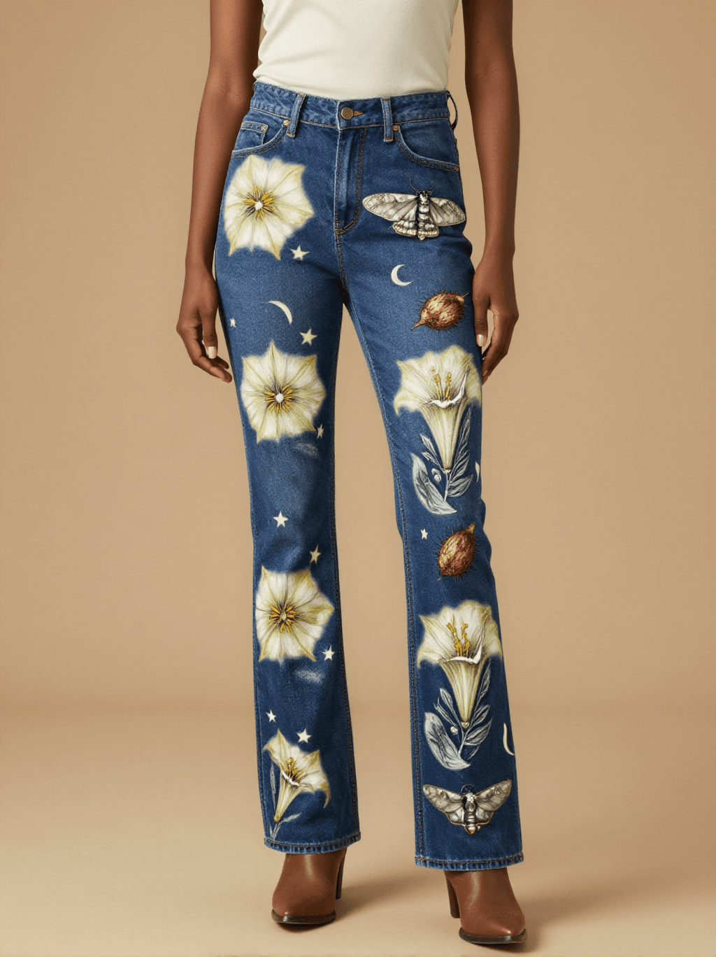 Datura Moonwatch Bootcut Jeans – Front View – Amara – Midnight Indigo / Cream