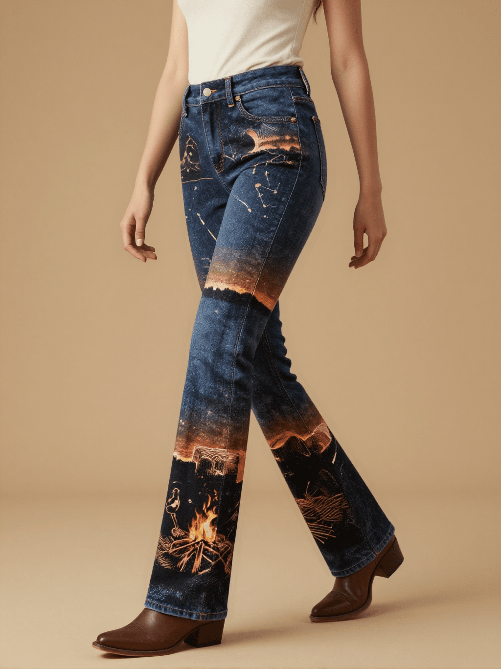 Trail Camp Starlight Bootcut Jeans – Front View – Riley – Deep Black / Trail Bone / Copper