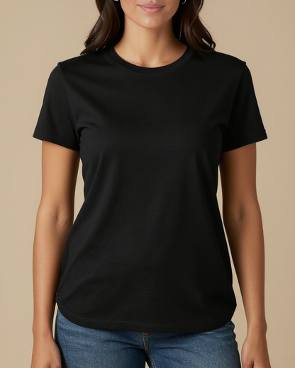 Eight Seconds Stacked Washed Tee – Front View – Jessie – Black / Cream / Terracotta