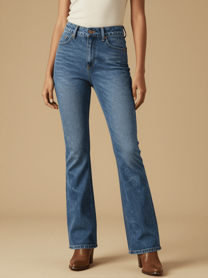 Weathered Rail Stripe Bootcut Jeans – Front View – Riley – multi