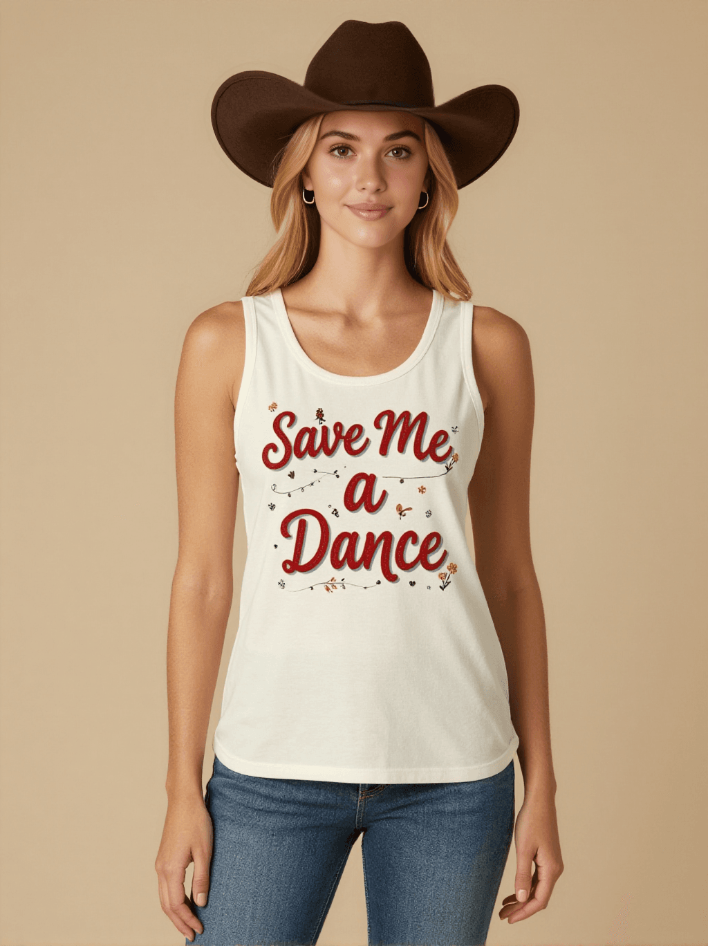 Save Me a Dance Tank Top – Front View – Riley – white
