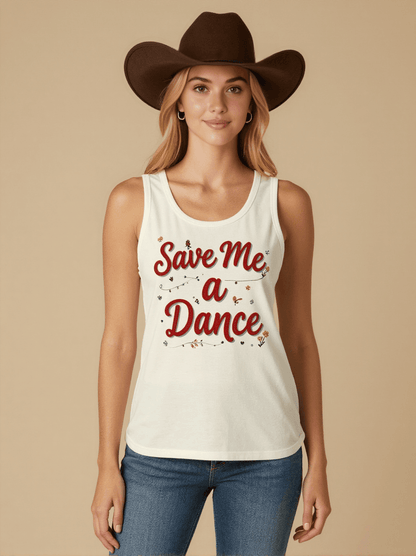 Save Me a Dance Tank Top – Front View – Riley – white