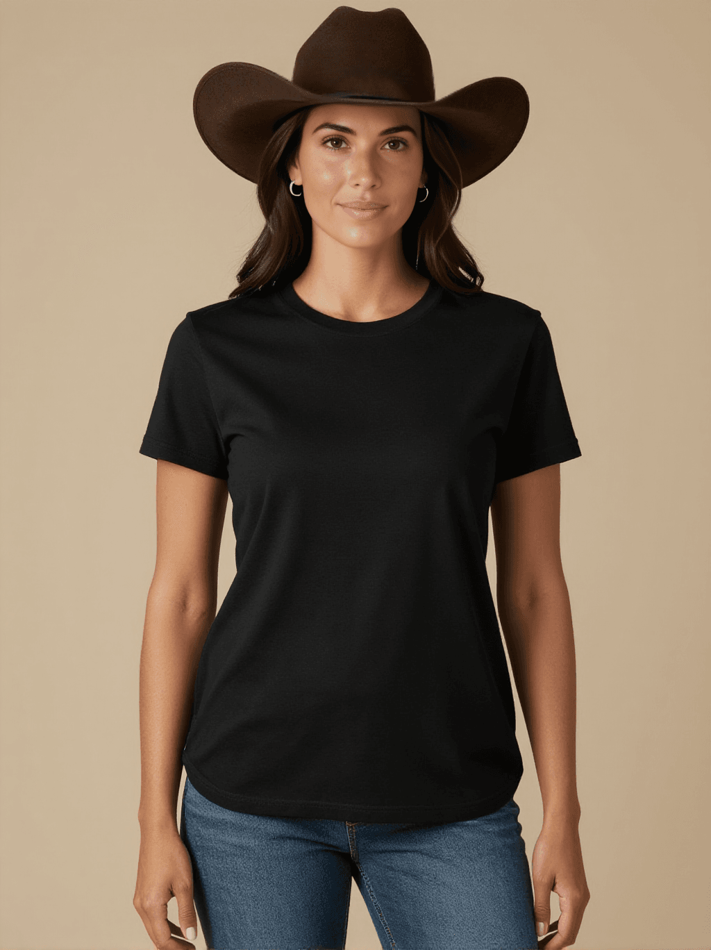 Eight Seconds Stacked Washed Tee – Front View – Jessie – Black / Cream / Terracotta