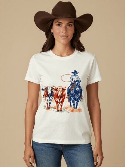 Little Dogie Scene Washed Tee – Front View – Jessie – White