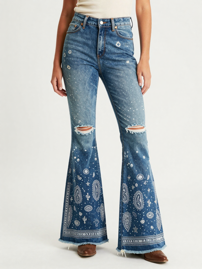 Trail Dust Bandana RB-BOT21 – Front View – Jessie – Indigo / Multi