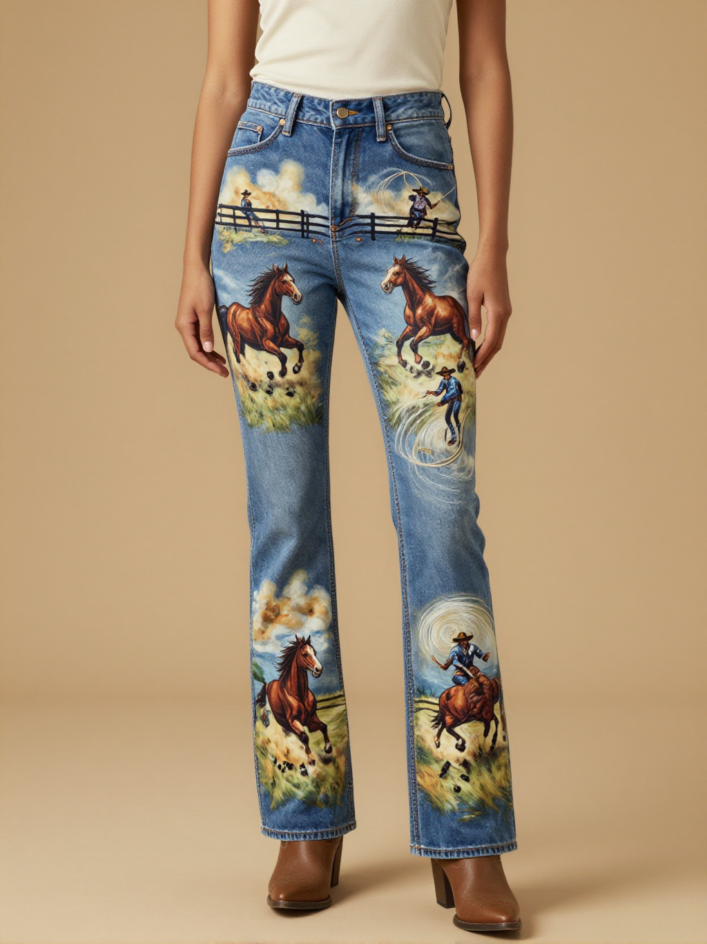Wild Horse Roundup Bootcut Jeans – Front View – Jessie – Blue Denim