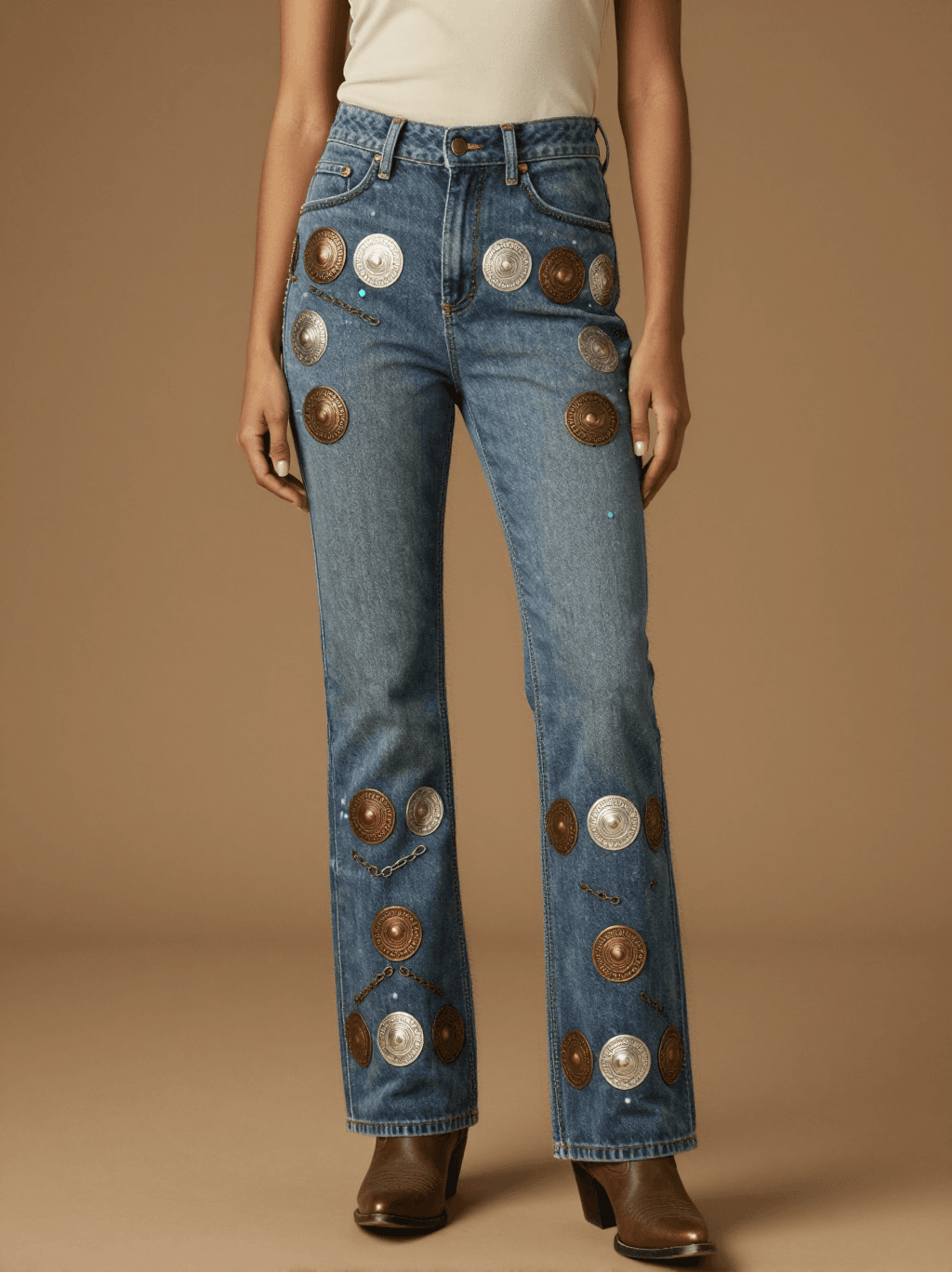 Concho Scatter Bootcut Jeans – Front View – Jessie – Indigo